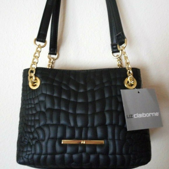 LIZ CLAIBORNE Black / Gold Mini Shopper Shoulder Handbag Purse - Picture 4 of 4